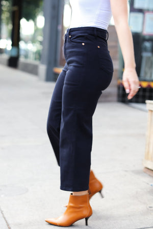 Judy Blue High Waist Tummy Control Wide Crop Leg Jeans Navy