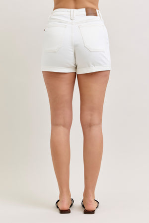 Judy Blue High Waist Aurora Weekender Jean Shorts With Double Rolled Cuff White