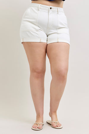 Judy Blue High Waist Aurora Weekender Jean Shorts With Double Rolled Cuff White