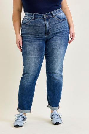 Judy Blue Mid Rise Slim Fit Cuffed Dark Wash Jeans