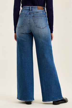 Judy Blue High Waist Tummy Control Leopard Waistband Lux Retro Wide Leg Jeans