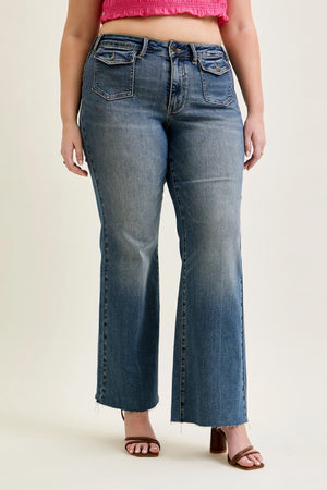 Judy Blue Mid Rise Flare Jean with Front Flap Pockets