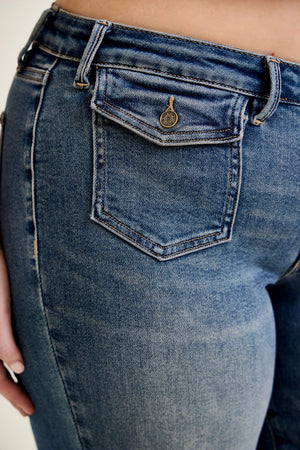 Judy Blue Mid Rise Flare Jean with Front Flap Pockets