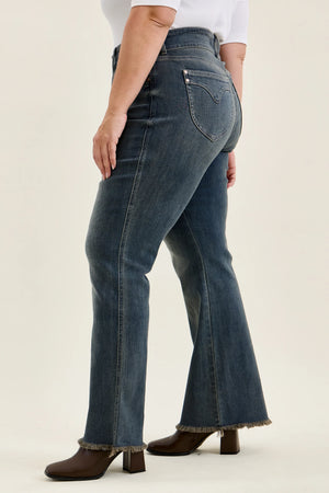 Judy Blue High Waist Daisy Double Button Frayed Hem Bootcut Jeans – Vintage Grey Cast