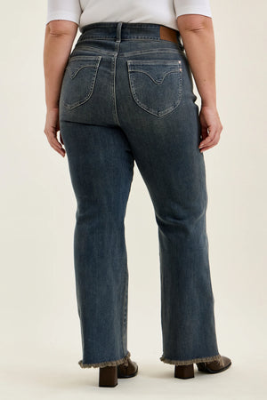 Judy Blue High Waist Daisy Double Button Frayed Hem Bootcut Jeans – Vintage Grey Cast