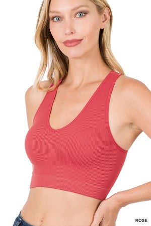 Ribbed Cropped Racerback Tank Top bralette Brami by Zenana 54014