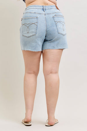 Judy Blue Mid Rise Rigid Magic Dad Shorts