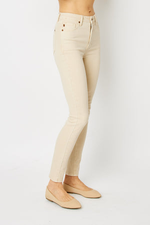 Judy Blue High Waist Garment Dyed Bone Tummy Control Skinny Jeans