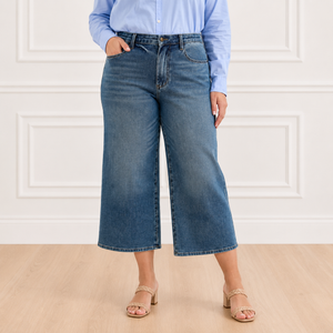 Judy Blue High Waist Dottie Wide Leg Crop Jeans in Medium Quarry Fade