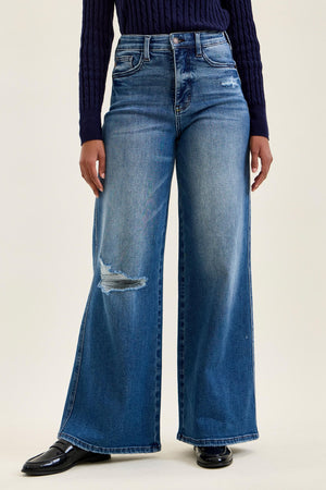 Judy Blue High Waist Tummy Control Leopard Waistband Lux Retro Wide Leg Jeans