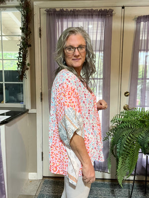 Wild Flowers Animal Boho Oversized V-Neck Blouse