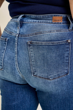 Judy Blue Mid Rise Slim Fit Cuffed Dark Wash Jeans