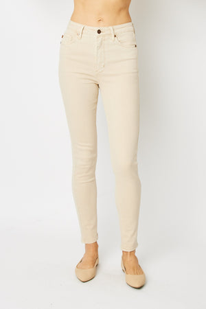 Judy Blue High Waist Garment Dyed Bone Tummy Control Skinny Jeans