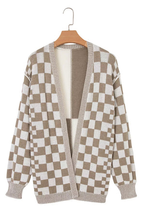 Greige & White Checkered Cardigan
