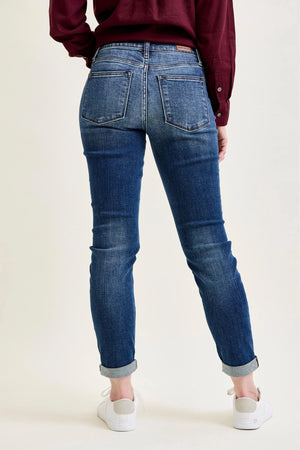 Judy Blue Mid Rise Slim Fit Cuffed Dark Wash Jeans