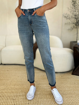 Judy Blue Mid Rise Rigid Magic Release Hem Boyfriend Jeans