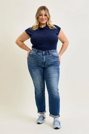 Judy Blue Mid Rise Slim Fit Cuffed Dark Wash Jeans