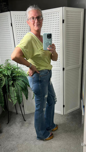 Judy Blue High Waist Distressed Bootcut Fray Hem Jeans