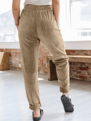 Corduroy Drawstring Pull On Pants with Patch Pockets - 4 colors