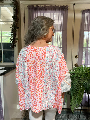 Wild Flowers Animal Boho Oversized V-Neck Blouse