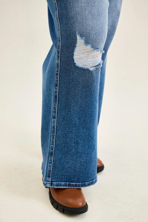 Judy Blue High Waist Tummy Control Leopard Waistband Lux Retro Wide Leg Jeans