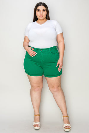 Judy Blue Tummy Control Garment Dyed Denim Shorts Kelly Green