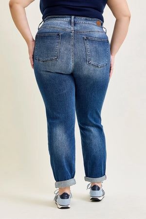 Judy Blue Mid Rise Slim Fit Cuffed Dark Wash Jeans
