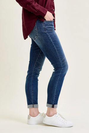 Judy Blue Mid Rise Slim Fit Cuffed Dark Wash Jeans