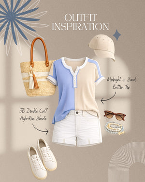 Midnight & Sand Button Top