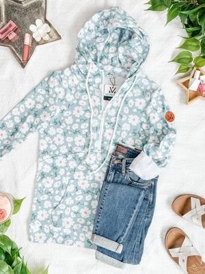 HalfZip Hoodie - Green Floral by Michelle Mae
