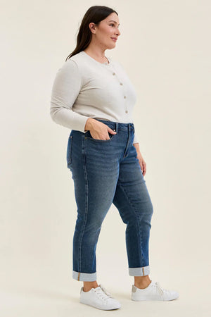Judy Blue Mid Rise Billie Boyfriend Jean in Dark Cozy Indigo