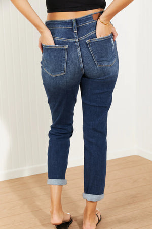 Judy Blue High Waist Dark Wash Distressed Boyfriend Jeans