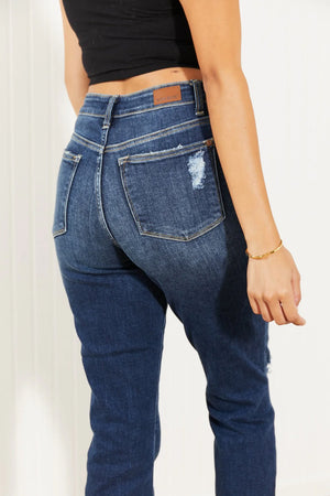 Judy Blue High Waist Dark Wash Distressed Boyfriend Jeans
