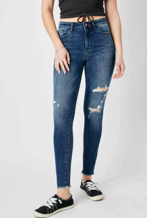 Judy Blue High Waist Distressed Frayed Hem Skinny Jeans