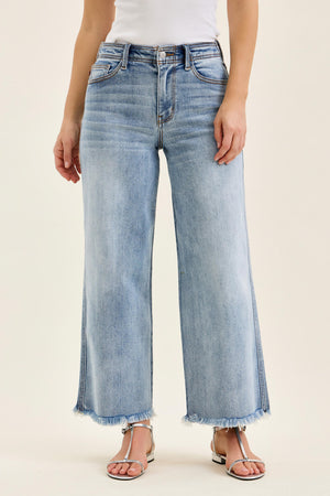 Judy Blue Mid Rise Ankle Wide Leg Hollywood Waistband Fray Hem Jeans