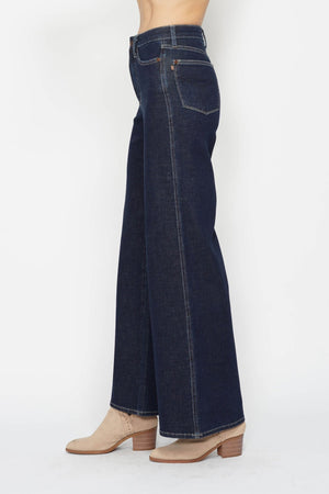 Judy Blue High Waist Tummy Control Retro Wide Leg Dark Denim Jeans