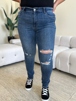 Judy Blue High Waist Distressed Frayed Hem Skinny Jeans
