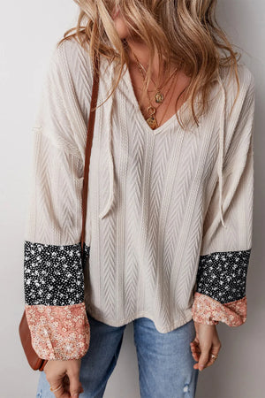 Drawstring Color Block Long Sleeve Top - 3 colors