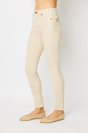 Judy Blue High Waist Garment Dyed Bone Tummy Control Skinny Jeans