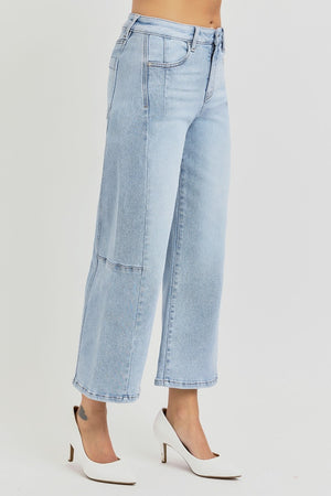 RISEN High Waist Seamed Detail Wide Leg Crop Jeans