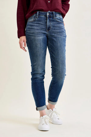 Judy Blue Mid Rise Slim Fit Cuffed Dark Wash Jeans