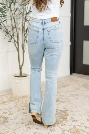 Judy Blue High Waist Tummy Control Vintage Light Wash Side Slit Slim Bootcut Jeans