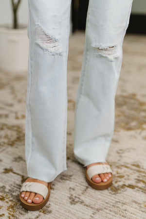 Judy Blue Mid Rise Destroy & Fray Hem Light Wash Bootcut