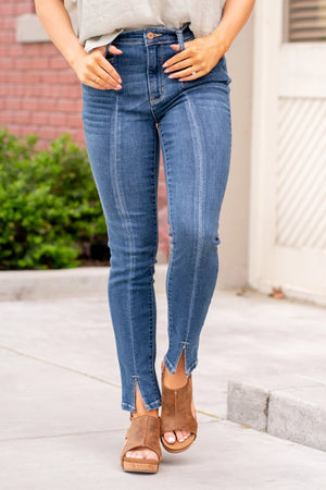 Judy Blue High Waist Front Seam Detail Slit Skinny Jean