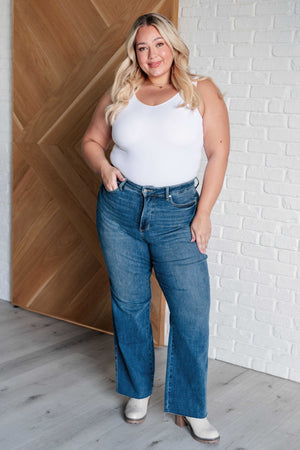 Judy Blue Mid Rise Tummy Control Vintage Raw Hem Straight Leg Jeans