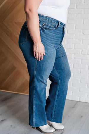 Judy Blue Mid Rise Tummy Control Vintage Raw Hem Straight Leg Jeans