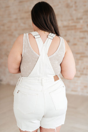 Judy Blue High Waist Garment Dyed Cutoff Short Overalls in Ecru