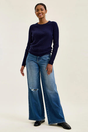 Judy Blue High Waist Tummy Control Leopard Waistband Lux Retro Wide Leg Jeans