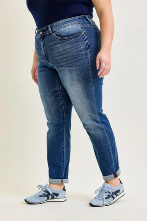 Judy Blue Mid Rise Slim Fit Cuffed Dark Wash Jeans