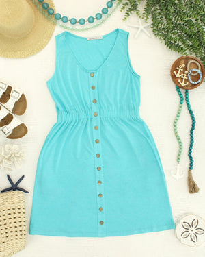 Beverly Button Dress - Aqua by Michelle Mae